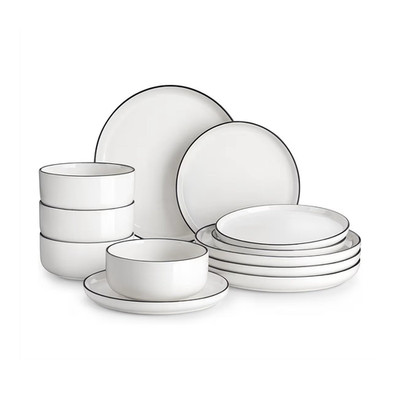 MALACASA 12-Piece Porcelain Dinnerware Set for 4, White Plates & Bowls