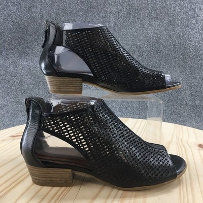 Tamaris Sandals Womens 38 Nao Slip On Black Perforated Peep Toe Block Heels