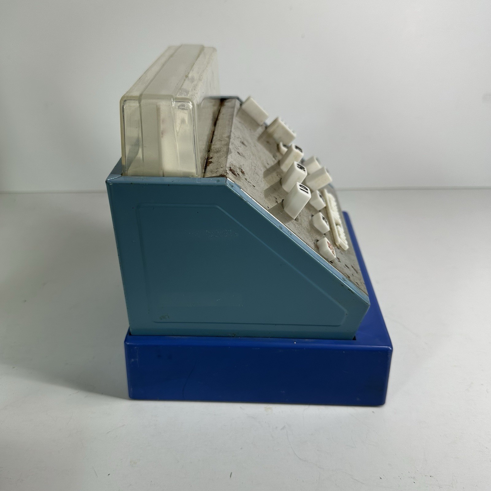 как выглядит Vintage 1950s Tom Thumb Toy Cash Register Blue Metal Cash Drawer Metal Cash Box фото