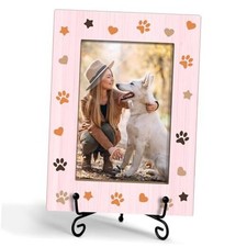 Dog Paw Print Picture Frame - 4x6 Wooden Memorial Keepsake Gift for Dog Pet -B