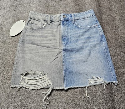 Women Skirt Gray & Light Blue Two-Tone Denim Sample No Size NWT Raw Hem Ripped