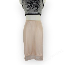 S/M Vintage Vassarette Slip Skirt Lace Trim Satin Nude Sheen USA KneeLength Midi