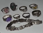 925 Sterling Silver Jewelry Lot Vintage Rings Bracelet Mixed Stones