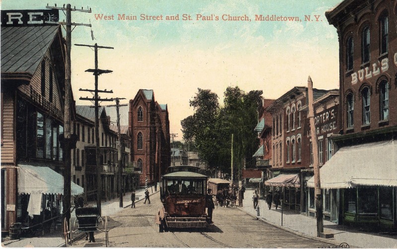 Middletown NY West Main Street 1910 Postcard ACADEMY AVE TROLLEY *