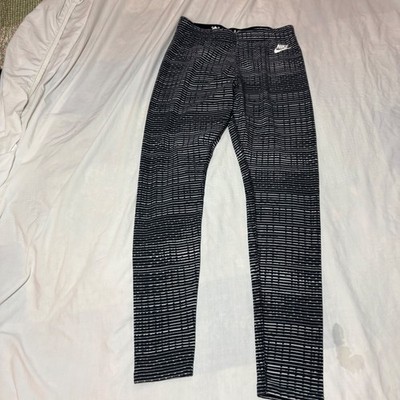 Nike Womens Just Do It Striped Leggings Black White Glitch Print