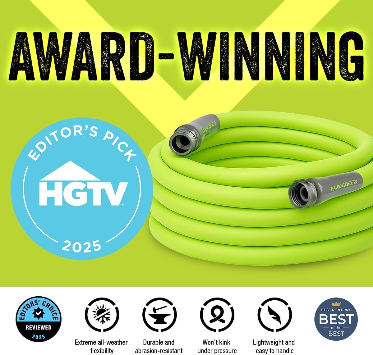 Heavy Duty 3/4" x 50' Garden Hose - Lightweight & Drinking Water Safe