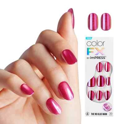 KISS IMPRESS COLOR FX PRESS ON NAILS ONE STEP MANICURE AROUND YOU PINKOVAL SHORT