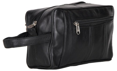 Black Leather Shaving Kit Dopp Kit 