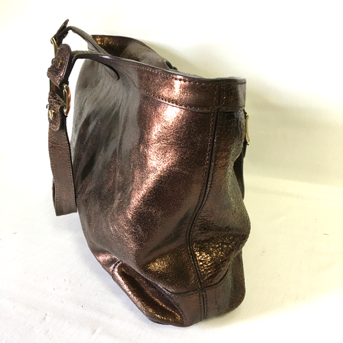 Tory Burch Bombe Tote Crinkle Glaze Bronze Brown Leather Shoulder Bag - Picture 14 of 20