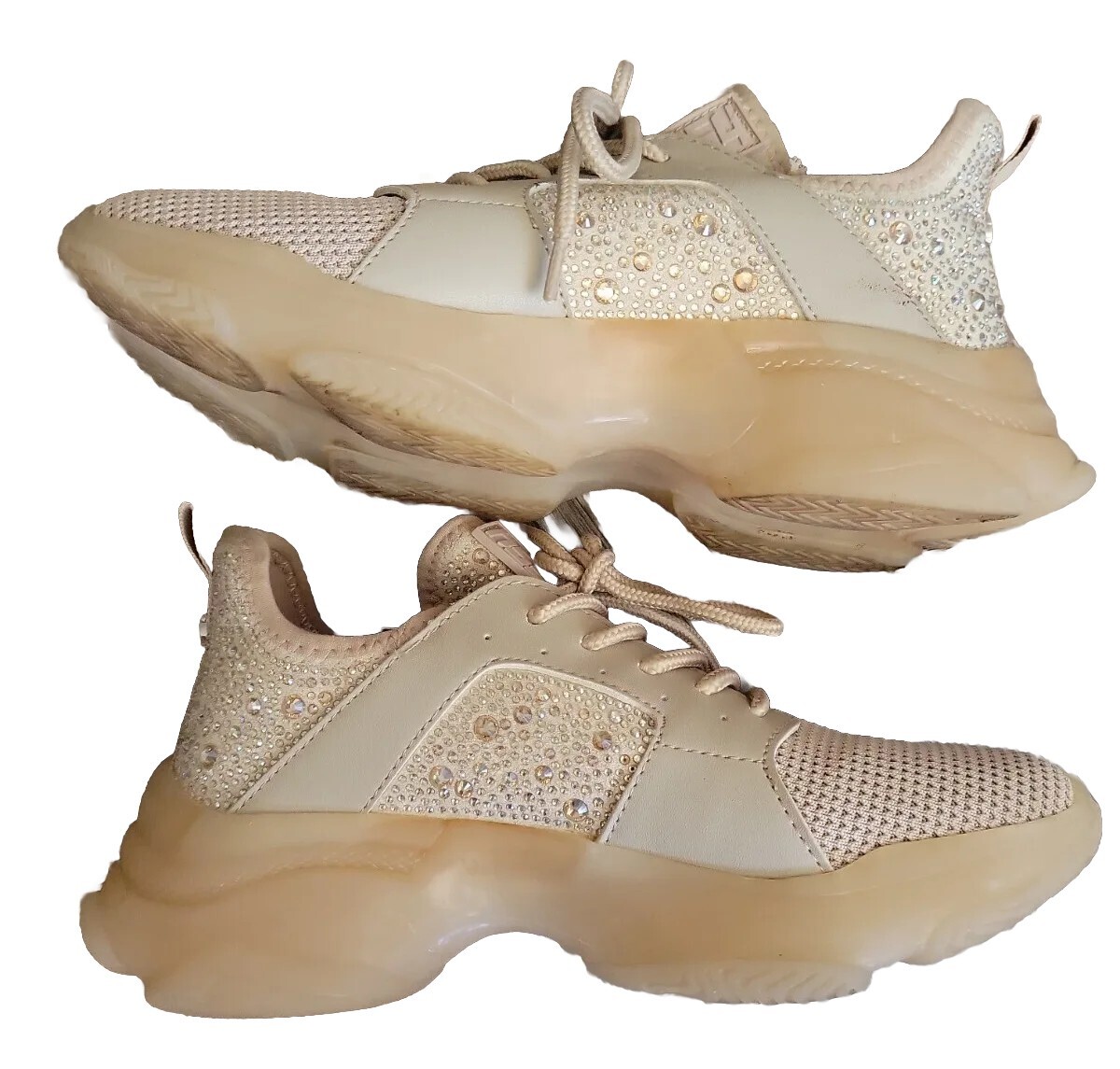 SAOLA Steve Madden Maxima Beige Sneakers Donna Taglia 8 Strass Cristallo Suola Grossa