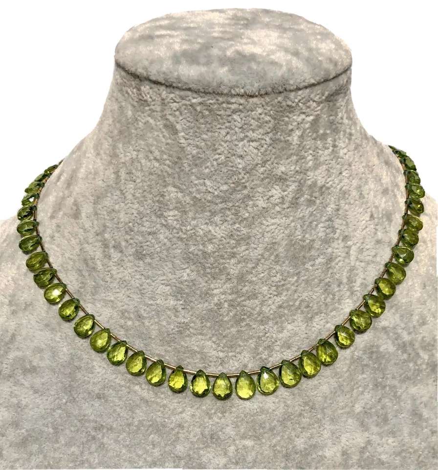 复古 Peridot Briolette 项链 Estate 精美珠宝 二手 14K 黄金 — 第 3/4 张图片