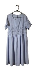 Women's Blue Round Neck Crocheted Lace Trim Dress Size L