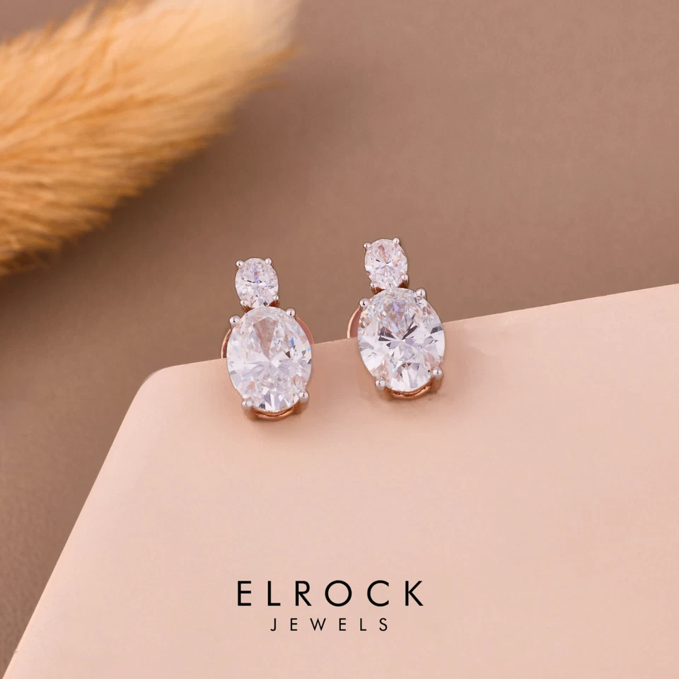1.79 CT Oval Cut Lab Grown Diamond Stud Women's Drop Earrings 14k Rose Gold - Image 2 of 4