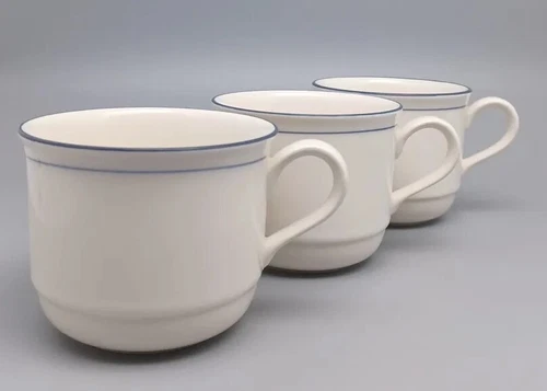 Lenox Chinastone Blue Pinstripes Flat Tea Coffee Cups Lot of 3 Made In USA