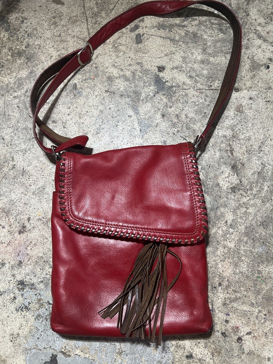 ILI New York Red Genuine Leather tassel used CrossBody