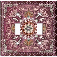 Metal Light Switch Cover Wall Plate Magenta Elegant Flower Tile Pattern TIL067