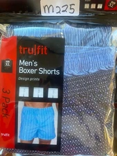 Men's Tru Fit Boxers 3 Pack XLarge 40 42 White Blues Diamonds and Stripes M225