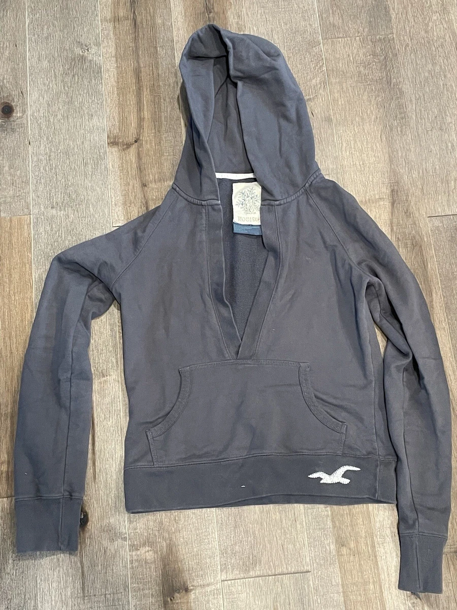 HOLLISTER Grey Deep V-neck Hoodie with Pocket Size Medium Women’s Excellent