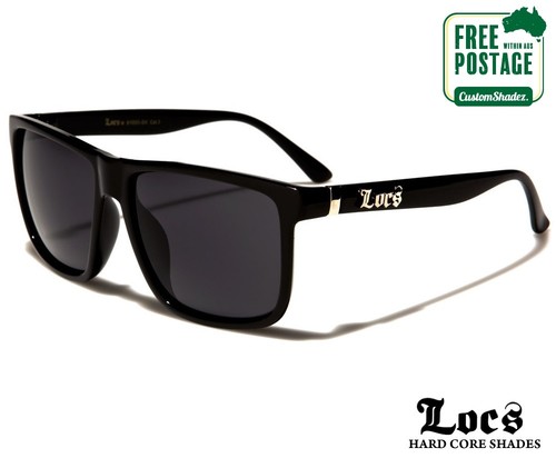 Locs Men's Rectangular Wrap Sunglasses - Gloss Black Frame, UV400 Protection, Polycarbonate Lenses