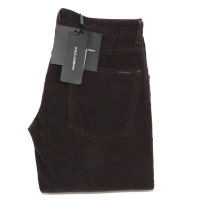 93896 pantaloni marroni uomo DOLCE\u0026GABBANA D\u0026G 14 gold velluto men pants |  eBay