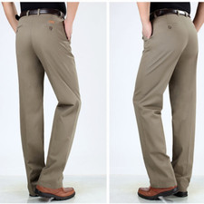 Men Cotton Pleated Pants Trousers Retro Casual Formal Business Work Straight Leg