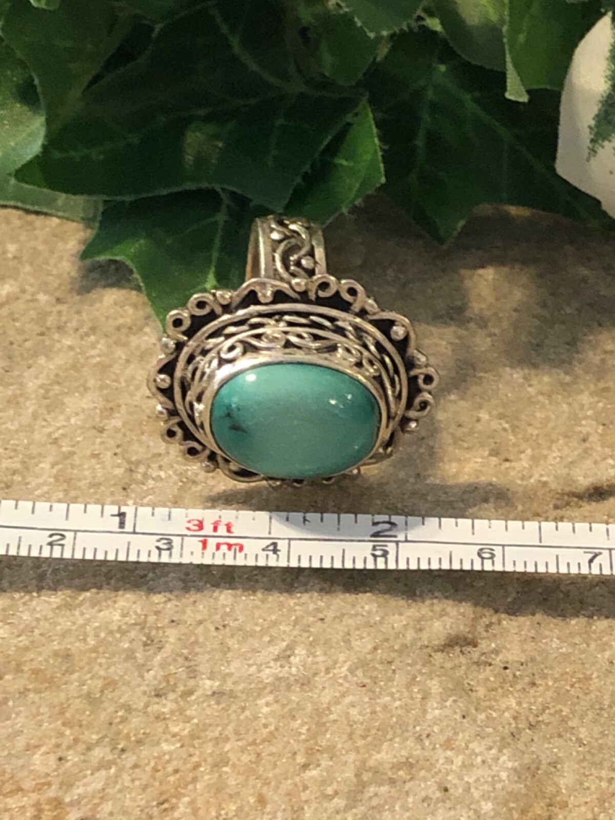 STERLING SILVER Large Turquoise Scroll Ring 15.6 … - image 6