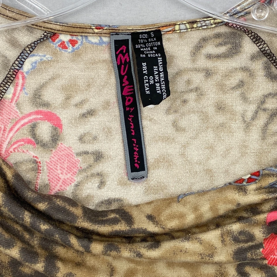 Camiseta De Colección USADA Lynn Ritchie Seda Capucha Cuello Talla Pequeña Animal Floral AOP 90s Y2K Foto 2 de 4