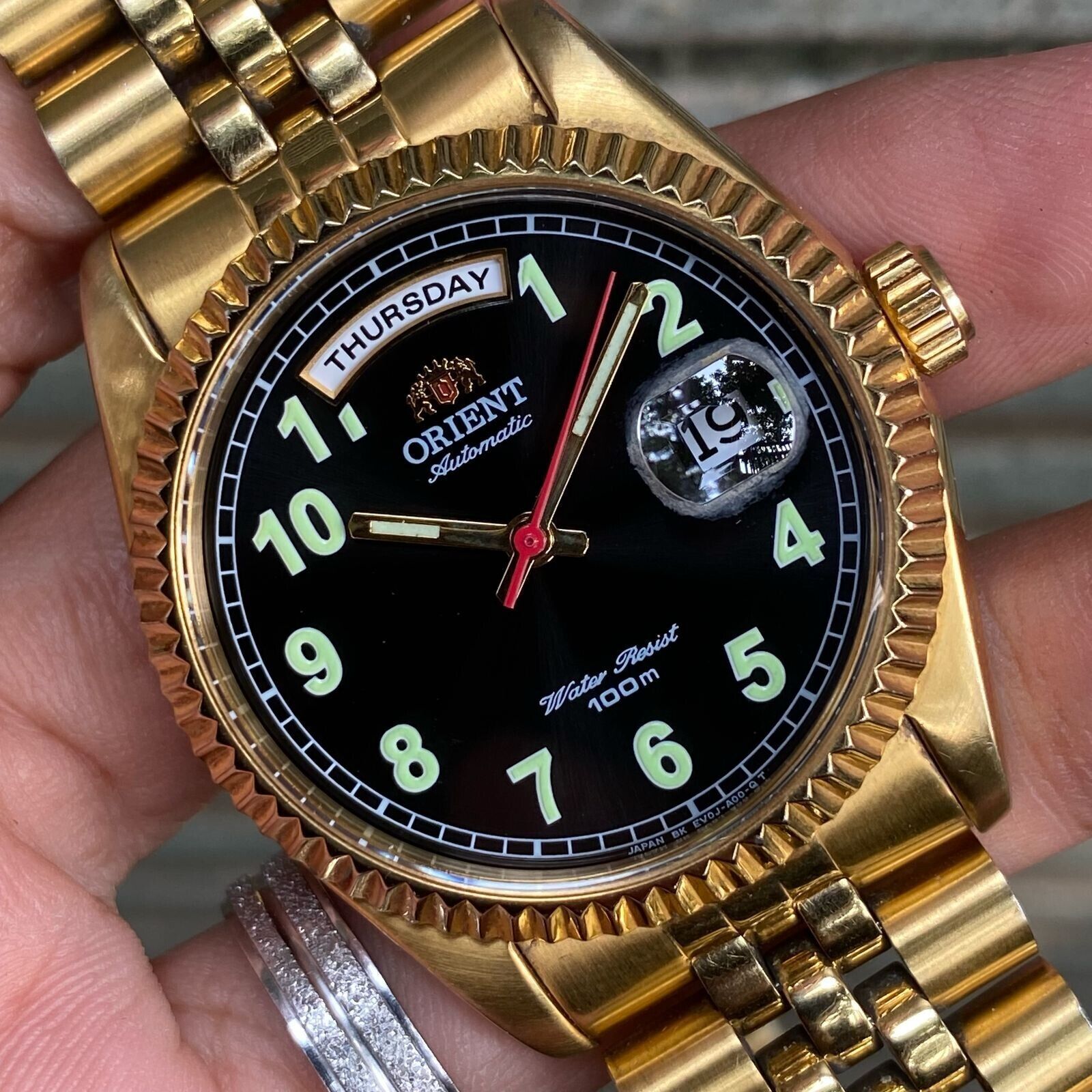 RARE ORIENT President EV0J-A0 Automatic Black Military Day Date Vintage Watch