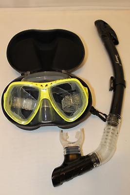 TDS Dive//Snorkel Mask Model 91-8 Free Case! Yellow with Dry Black Snorkel