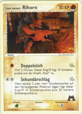 Pokemon Karte Team Magma vs Team Aqua Nr 67/95 Rihorn Reverse Holo deutsch