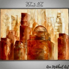 Oil Painting Abstract Cityscape Landscape City Skyline Large Canvas 30 by 40 AMA