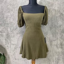 NWT Lulus Coveting Cuteness Mini Dress Pink M Green Linen blend puff sleeves