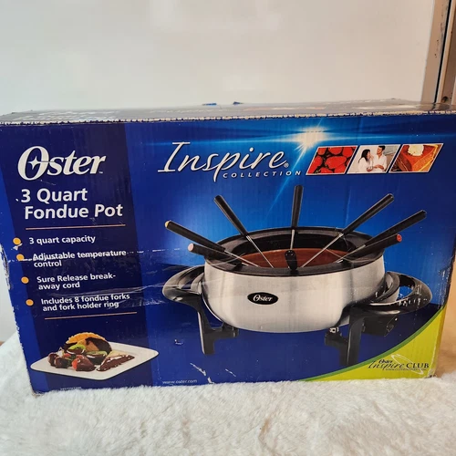 Oster Electric 3 Quart Fondue Pot Inspire Collection Forks And Holder Rings New
