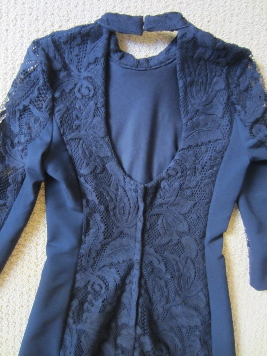 WOMEN'S H&M NAVY BLUE LACE 3/4 SLEEVE FITTED EMBROIDERED DRESS SIZE 6 US 36  EUR | eBay