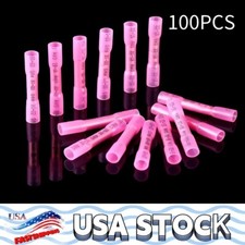 100Pcs Red Wire Connectors Crimp Heat Shrink Butt Terminals AWG 22-16 Gauge