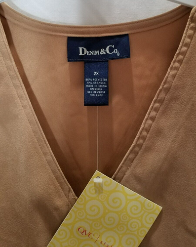DENIM & CO. WOMEN'S NEW WITH TAGS BUTTON DOWN NO POCKETS VEST TAN SZ 2X # 2421 - Picture 5 of 7