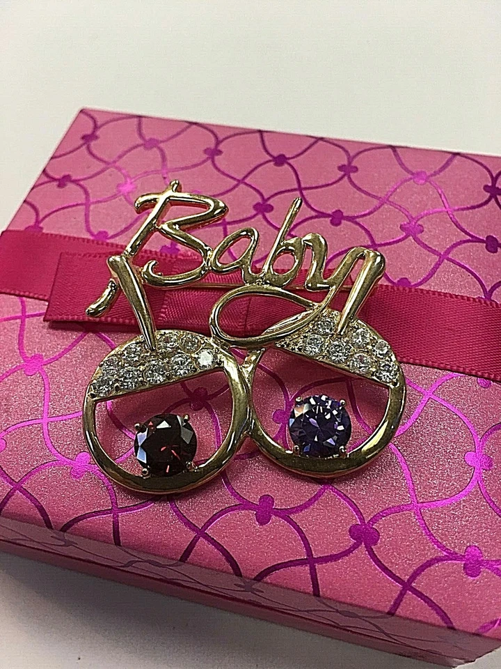 BABY EYES Boy Girl FASHION INSPIRED GOLD PIN BROOCH  New RUBY AMETHYST CZ STONES - Image 2 of 4