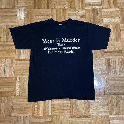 Vintage Anvil Tag Meat "Meat is Murder" Graphic T-Shirt Black L - Picture 1 of 4