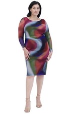 Vince Camuto Women's Plus Size Boat-Neck Long-Sleeve Mesh Dress- Multi, Sz-16W