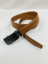 Bulliant Ratchet Track Belt Brown Mens 28” to 40" Leather Brushed Silver Buckle