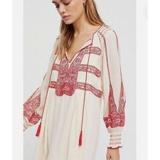 Free People Womens Boho Wind Willow Mini Dress Size XS Embroidered Peasant
