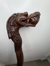 Hand Carved Wooden Dragon Head C Cane Brown 37 in Walking Stick
