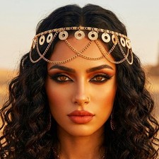 Gold Head Chain Jewelry Egyptian Headpiece Hair Chains Sequin Headband for
