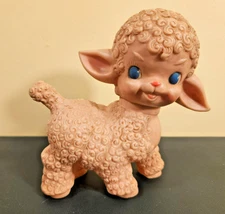 Sun Rubber Co Lamb Squeak Toy Vtg 1955 Kitch Squeaker Pink Peach Body Head