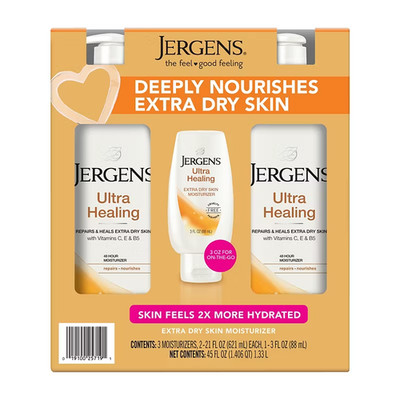 Jergens Ultra Healing Lotion with Bonus Bottle  Deep Moisture Skin Lotion, 3 Ct