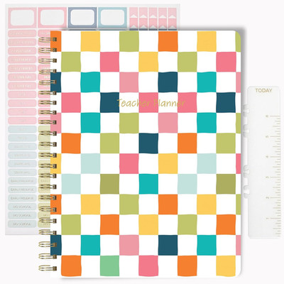 Undated Teacher Planner 8.5 X 11-12 Months & 52 Weeks | Colorful Checkerboard Co