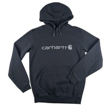 Carhartt Hoodie Mens Small Black Loose Fit Fleece Pullover Logo Sweatshirt