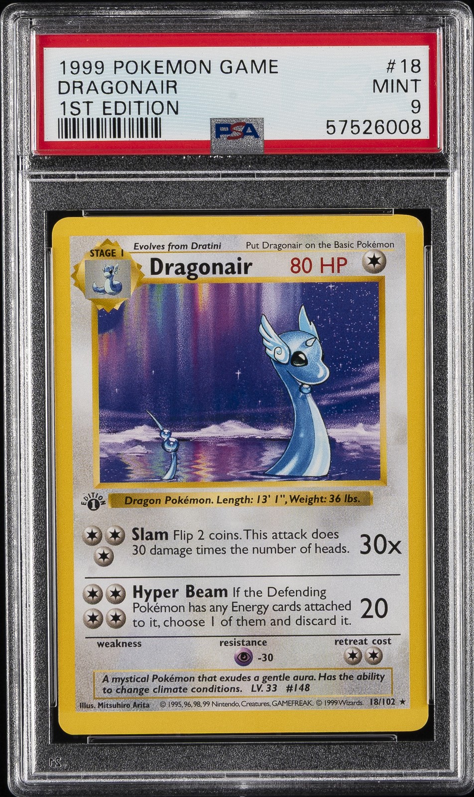 1999 POKEMON GAME 1ST EDITION #18 DRAGONAIR PSA 9
