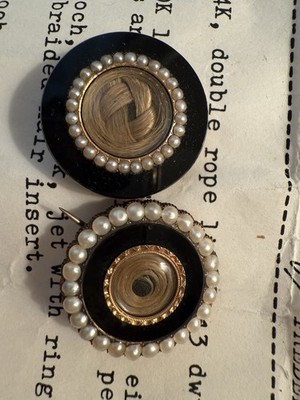 Vintage Mourning Brooch -lot Of 2 14k Gold Back, Seed Pearls, Black Onyx , Hair