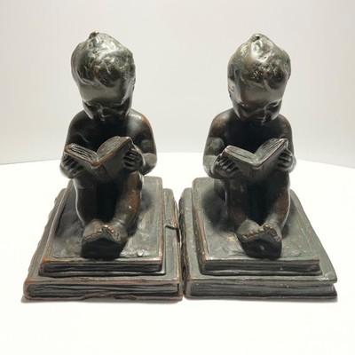 RARE  KBW KATHODIAN BRONZE WORKS BRONZE-CLAD NUDE CHERUB 7'' SCULPTURE/BOOKENDS